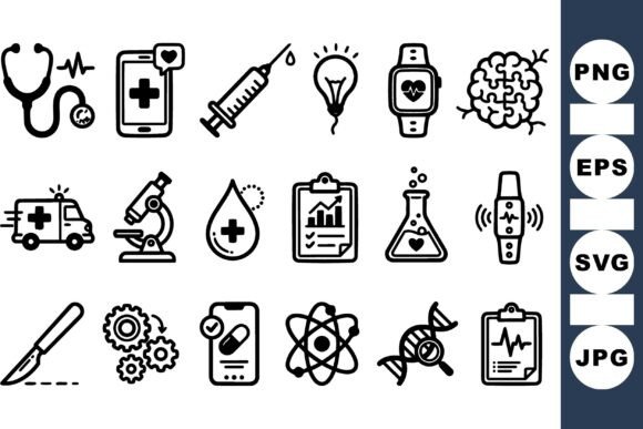 Medical Icon Svg Clipart Set for Embroidery Projects